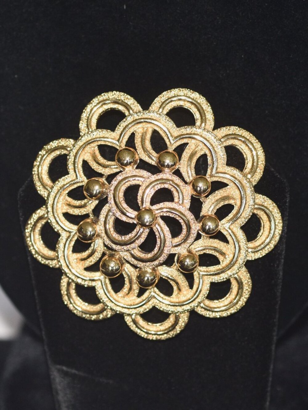 Monet Large Gold Tone Brooch With Raised Beads - Signed